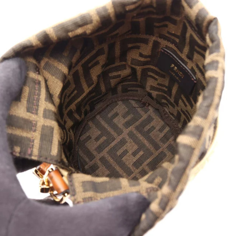 Fendi STEP Handbag Canvas Leather Raffia Ivory White Black Multicolor - Picture 3 of 8